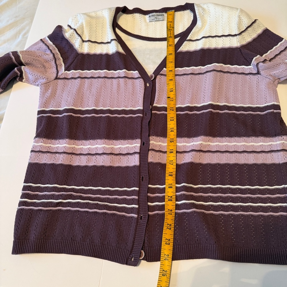 Alfred Dunner Women’s Size XL Faux Twinset Sweater Purple White Striped Cardigan - Picture 7 of 7